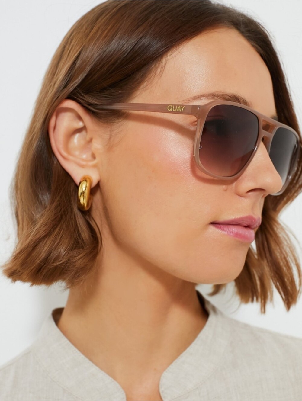 Quay Australia One The Fly Sunglasses With Tan Frames And Brown Gradient Lenses